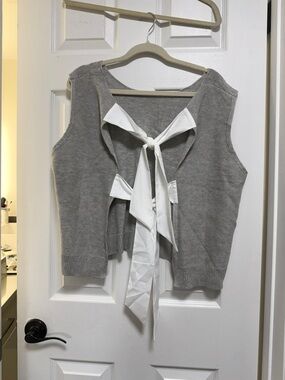 Forever 21 Gray Knit Tank with White Back Tie